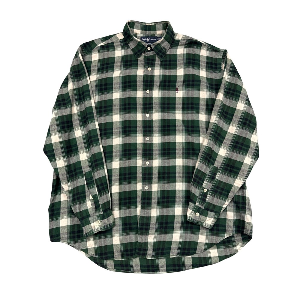 Ralph Lauren Blaire Button Down Men XL Green Plaid Long Sleeve Cotton Polo Shirt